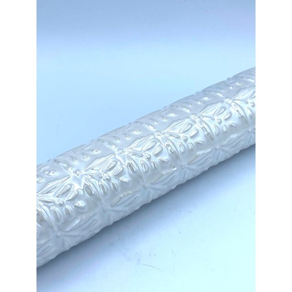 Floral Pattern Embossed Baking Rolling Pin Ceramic with Wood Handles - Picture 3 of 4